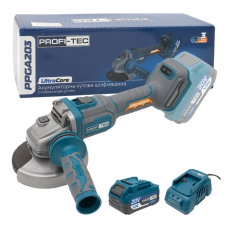 Мощная аккумуляторная угловая шлифмашина PROFI-TEC PPGA203 UltraCore : с АКБ 20V 4.0Ah, диск 125 мм (007639)