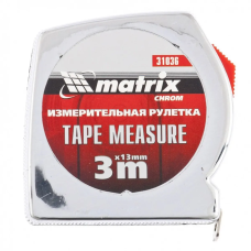 Рулетка Chrom, 3 м x 13 мм, хромированный корпус MATRIX - 310369