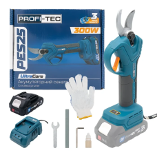 Мощный аккумуляторный секатор PROFI-TEC PES25 UltraCore: с АКБ 20V 2.0Ah (007644)