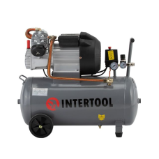 Мощный масляный компрессор INTERTOOL PT-0007 50 л, 3,0 кВт, 220 В, 10 атм, 420 л/мин, 2 цилиндра