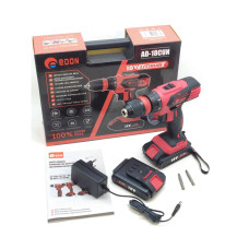 Аккумуляторный шуруповерт Edon AD-18CUN, + 2 Акб Li‑ion 18В + зарядное (1350 об/мин, 10Нм, 2 скорости)