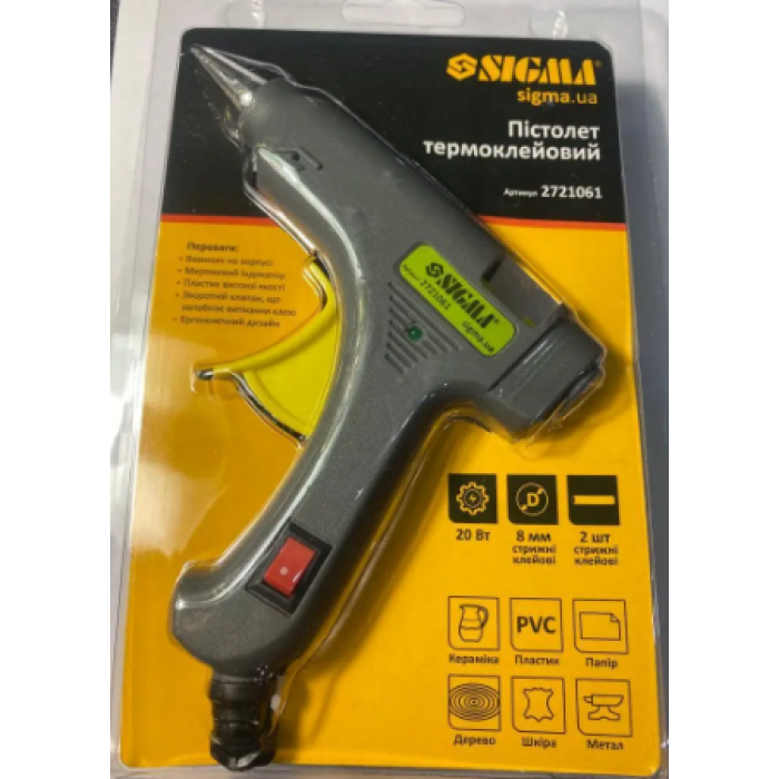 Выдавитель термоклеевой с выключателем, для стержня Ø8мм 20Вт SIGMA (2721061)