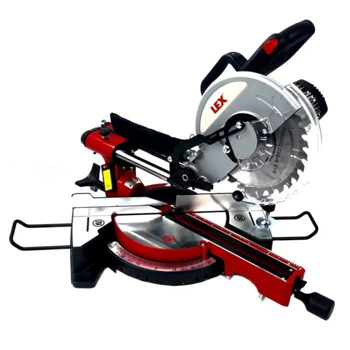 Профессиональная торцовочная пила с протяжкой LEX LXCM305i : 1800Вт диск 305х30мм, 5200об/мин,лазерная линейка