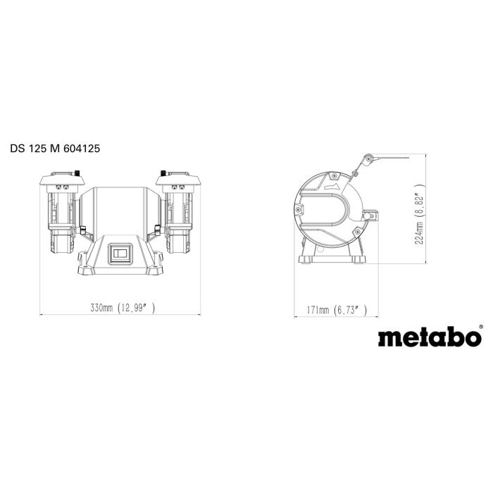 Професійне точило для заточки Metabo DS 125 M : 200 Вт, диск 125х20х20 мм, 2980 об/хв., верстат