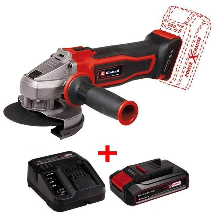 Мощная угловая бесщеточная шлифмашина Einhell TP-AG 18/125 CE Q Li - Solo: c АКБ 18 V 2.5 Ah+ЗУ