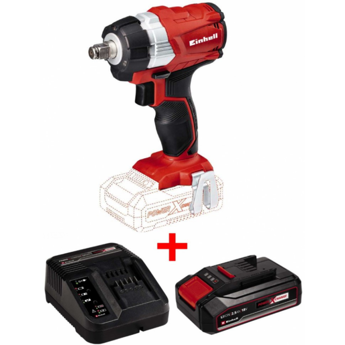 Мощный ударный гайковерт бесщеточный Einhell TE-CW 18Li BL-Solo: c АКБ 18V 2.5Ah, 215Нм, квадрат 1/2"