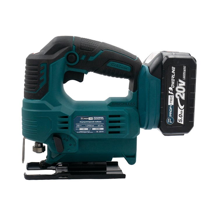 Мощный аккумуляторный лобзик PROFI-TEC PGS2080BL POWERLine: с АКБ 20V 4.0 Ah, 2900 ход/мин