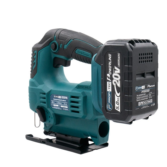 Мощный аккумуляторный лобзик PROFI-TEC PGS2080BL POWERLine: с АКБ 20V 4.0 Ah, 2900 ход/мин