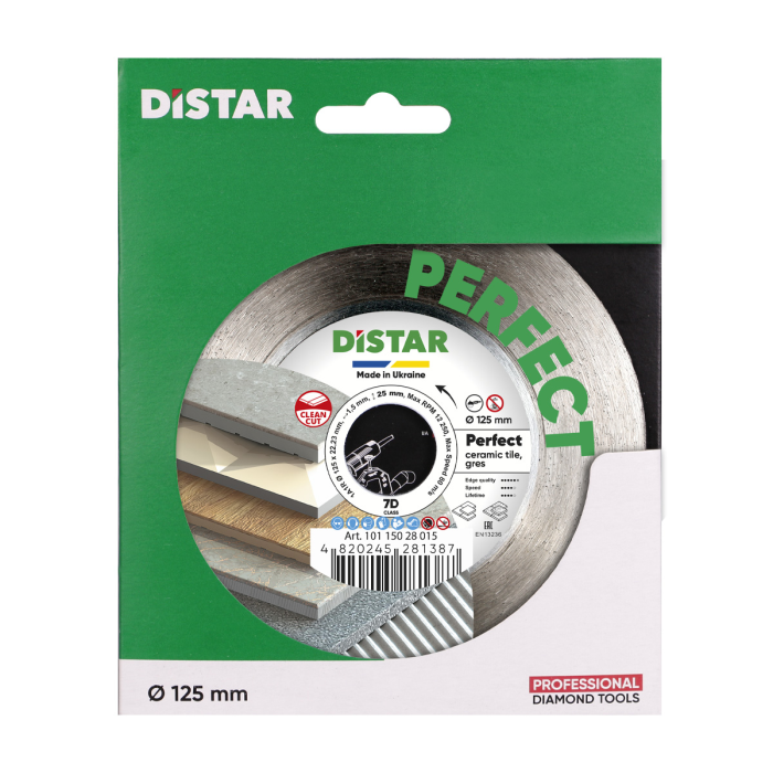 Диск алмазный отрезной Distar 1A1R 125х22,23H PERFECT:диск 125х22,23/Hх1,5мм,керамика,керамогранит