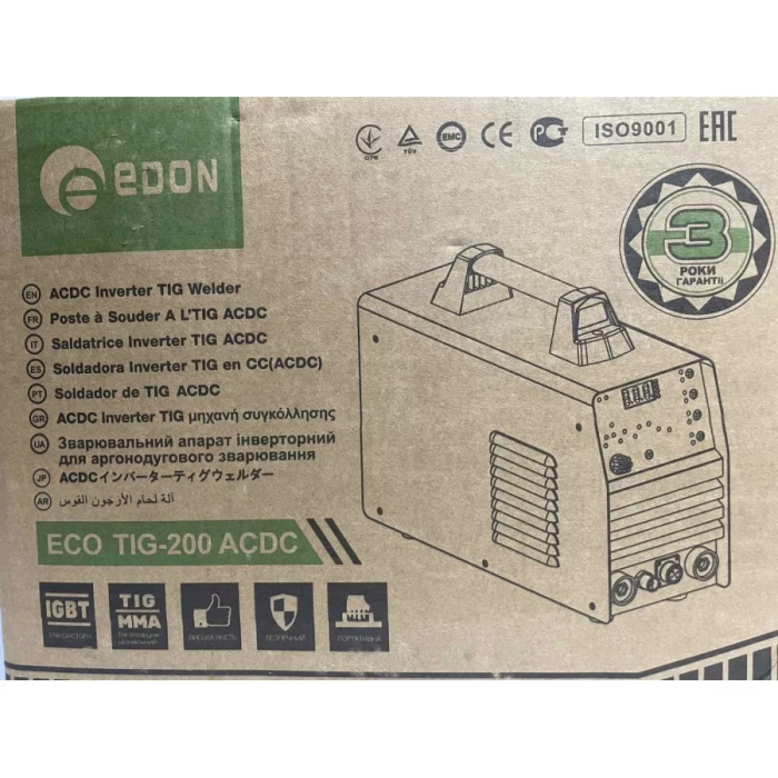 Мощная аргоновая сварка Edon Eco TIG-200 AC/DC : 8.5 кВт, 200 А, электрод 1.6-4.0мм