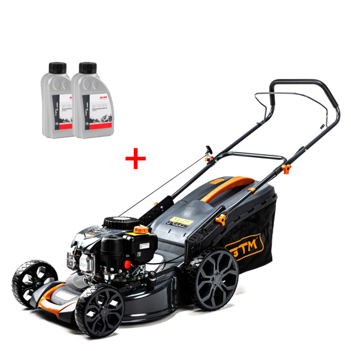 Мощная газонокосилка бензиновая GTM LM48 несамоходная: 3.7 кВт, 800 м², ширина 48 см, высота 30-80 см, 70л.