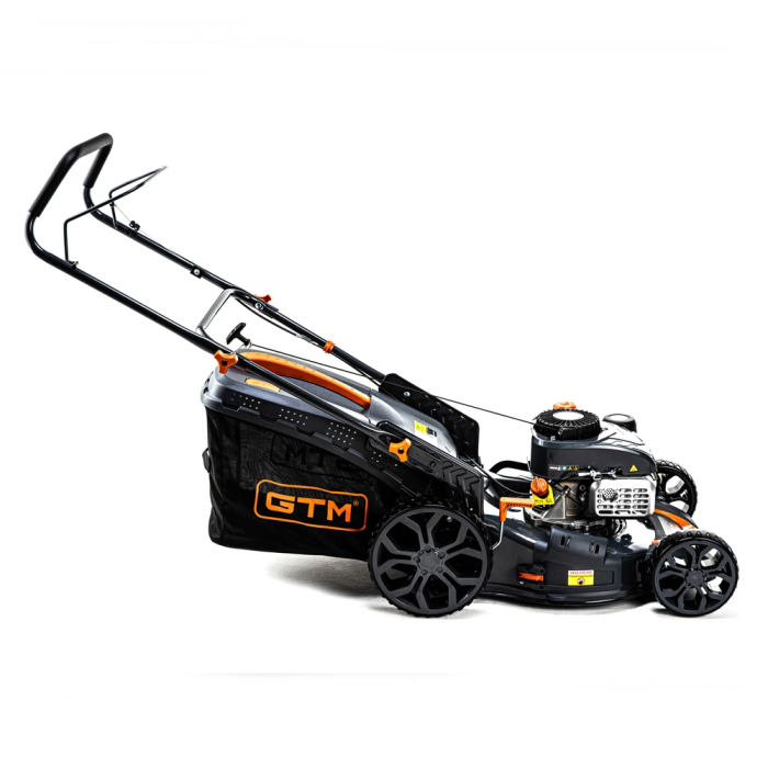 Мощная газонокосилка бензиновая GTM LM48 несамоходная: 3.7 кВт, 800 м², ширина 48 см, высота 30-80 см, 70л.