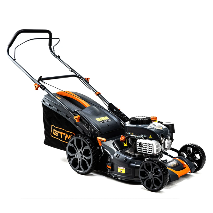 Мощная газонокосилка бензиновая GTM LM48 несамоходная: 3.7 кВт, 800 м², ширина 48 см, высота 30-80 см, 70л.