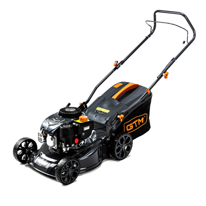 Мощная газонокосилка бензиновая GTM LM42 несамоходная : 2.9 кВт, 500 м², ширина 42 см,высота 25-75 см