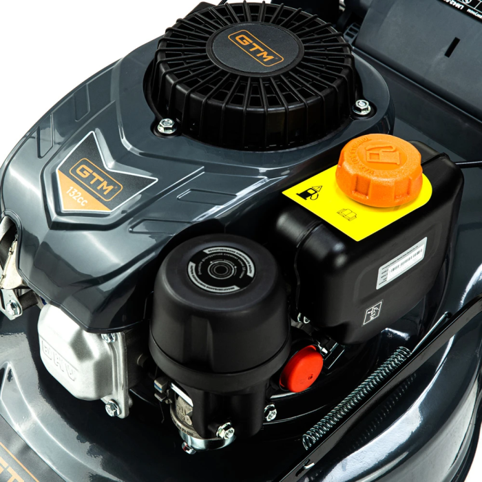 Мощная газонокосилка бензиновая GTM LM42 несамоходная : 2.9 кВт, 500 м², ширина 42 см,высота 25-75 см