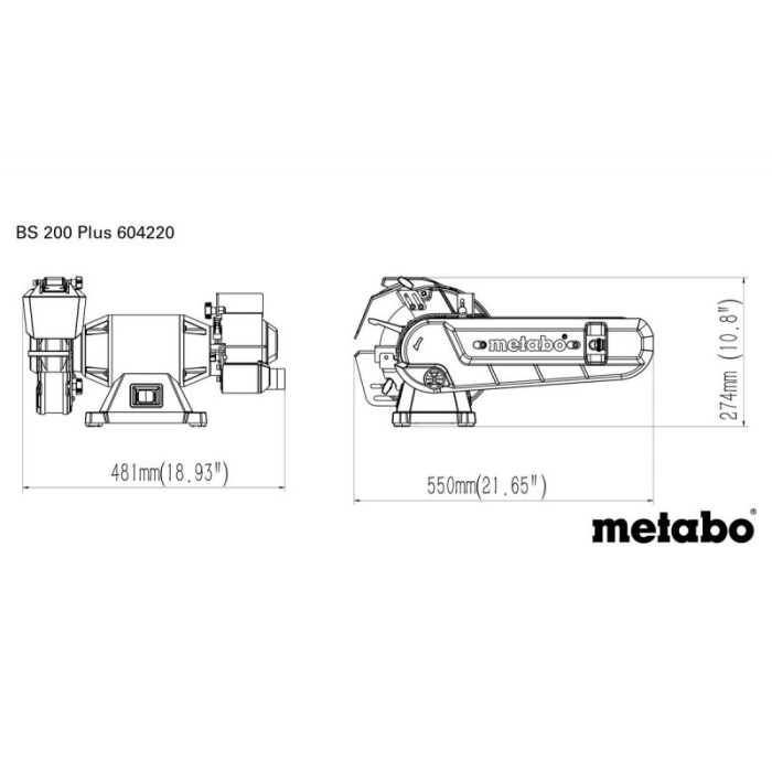 Професійне комбіноване точило Metabo BS 200 Plus : 600 Вт, диск 200мм,шліфстрічка 1020мм, 2.7 Нм
