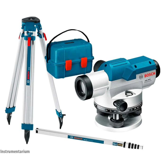 Профессиональный оптический нивелир Bosch GOL 26 D+BT 160+GR 500: 360 градусов, до 100м, 26х зум
