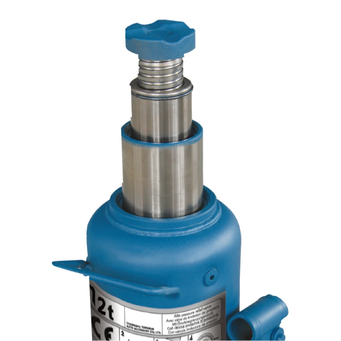 Домкрат гидравлический бутылочный 12т GTM TH812001 двухштоковый : высота подъема 590 мм, грузоподъемность 12 т