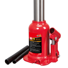 Домкрат гидравлический бутылочный 6т GTM TF0602 двухштоковый: высота подъема 485 мм, грузоподъемность 6 т