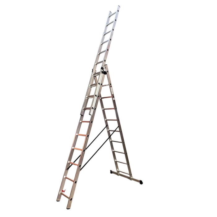 Лестница алюминиевая трёхсекционная GTM KME310 3x10 ступенек 2.72-6.5м (39947)