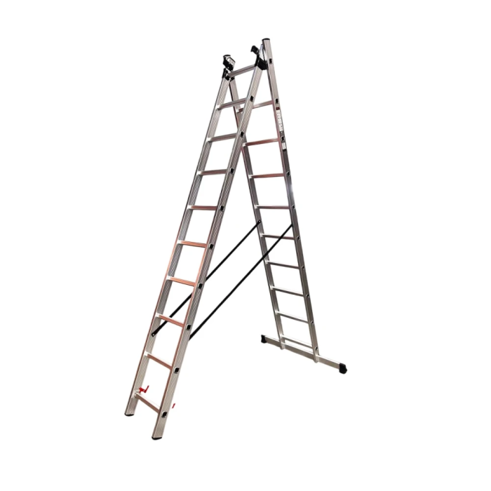 Лестница алюминиевая трёхсекционная GTM KME310 3x10 ступенек 2.72-6.5м (39947)