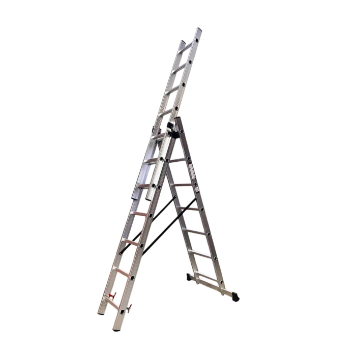 Лестница алюминиевая трёхсекционная GTM KME307 3x7 ступенек 1.9-4.07м (39944)