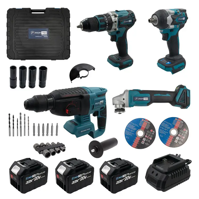 Аккумуляторный набор инструментов PROFI-TEC Combo Set 4/5 POWERLine : с АКБ 3шт-20V 4.0Ач+ЗУ