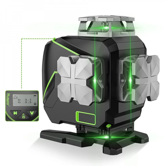 Лазерный нивелир Huepar 4D (S04CG): 20м, зеленый лазер, 16 линий (4 плоскости по 360°)