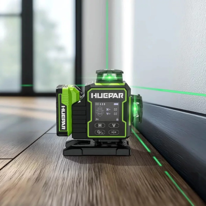 Лазерный нивелир Huepar W04CG : диапазон с приемником 40 м, зеленый лазер (491010)