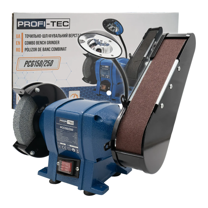 Мощный точильно-шлифовальный станок (точило-гриндер) PROFI-TEC PCG150/250: 250 Вт (006972)