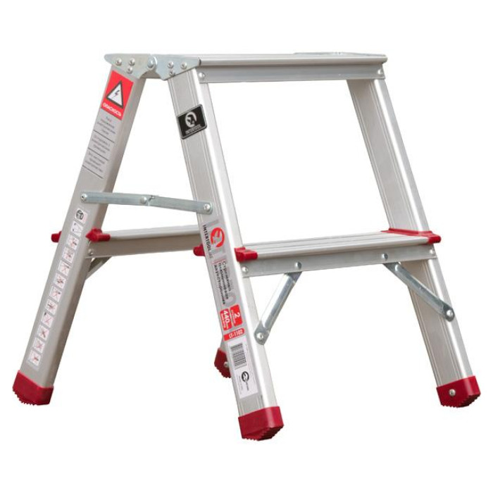 Драбина алюмінієва двостороння, 2 сходинки, висота: 440 мм, 150 кг