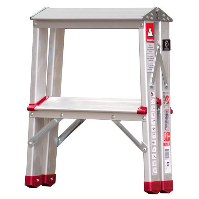 Драбина алюмінієва двостороння, 2 сходинки, висота: 440 мм, 150 кг