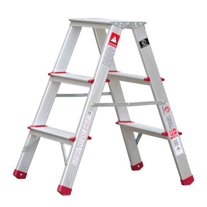 Драбина алюмінієва двостороння, 3 сходинки, висота: 668 мм, 150 кг