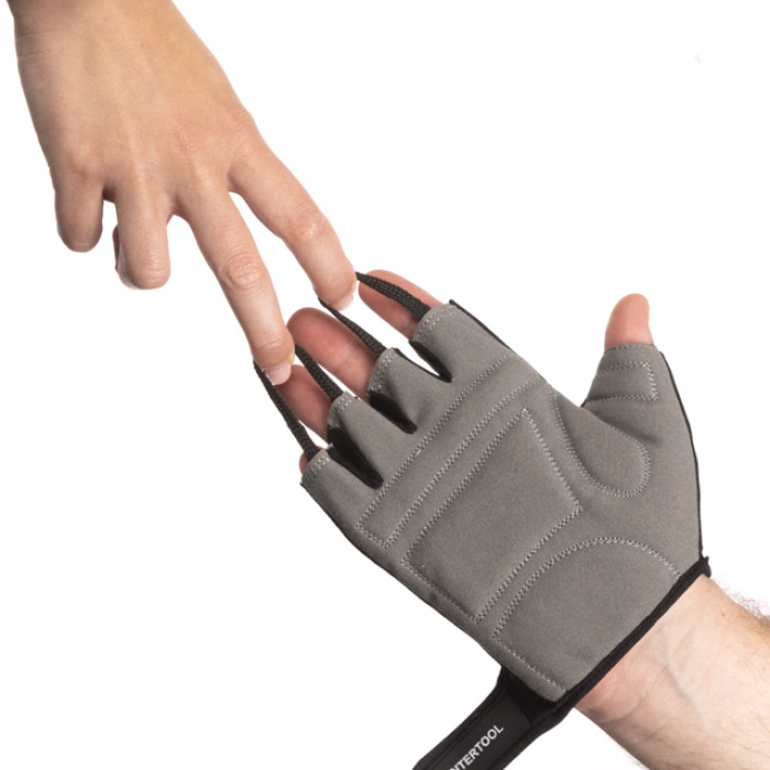 Рукавичка без пальців, еко шкіра "amara", захисні вставки на долоні, вставки з лайкри на тильній стороні, фіксація ремінцем на липучці, 10"