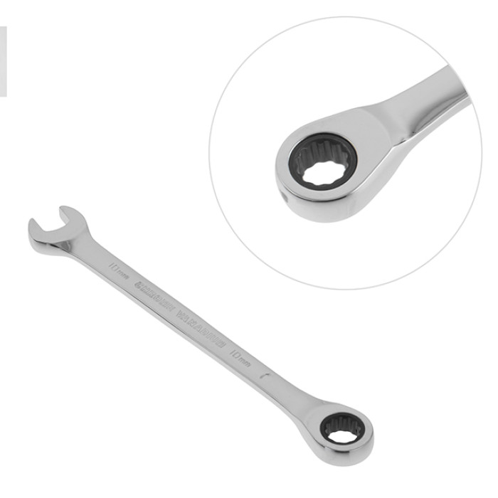 Ключ комбінований, з тріскачкою, 10 мм, Cr-V, професійний, DIN3113
