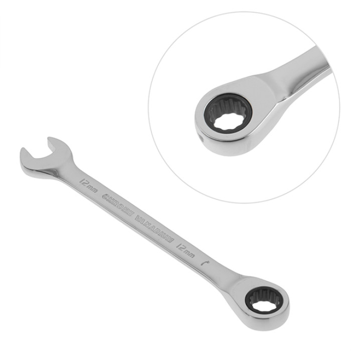 Ключ комбінований, з тріскачкою, 12 мм, Cr-V, професійний, DIN3113