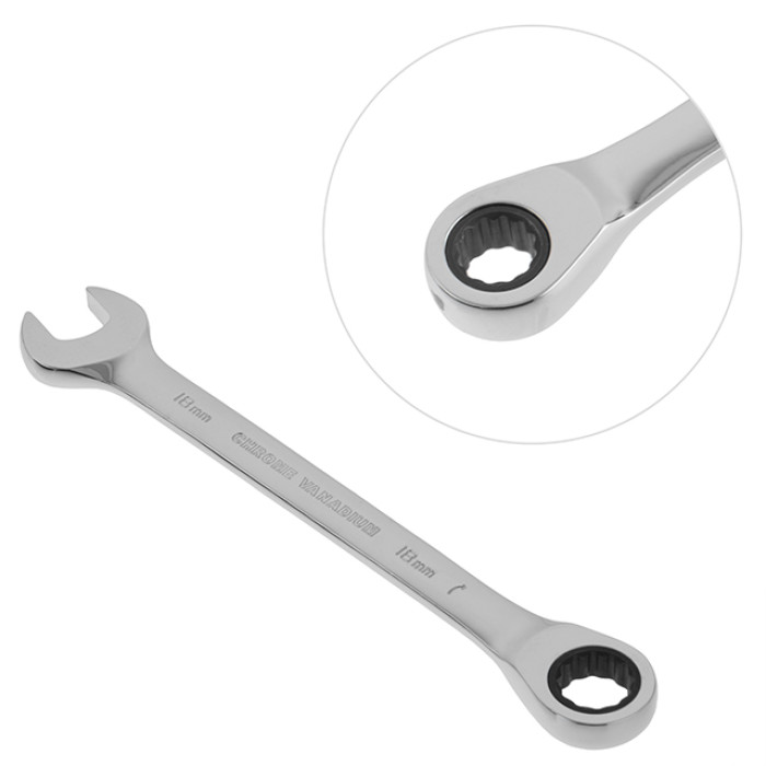 Ключ комбінований, з тріскачкою, 18 мм, Cr-V, професійний, DIN3113