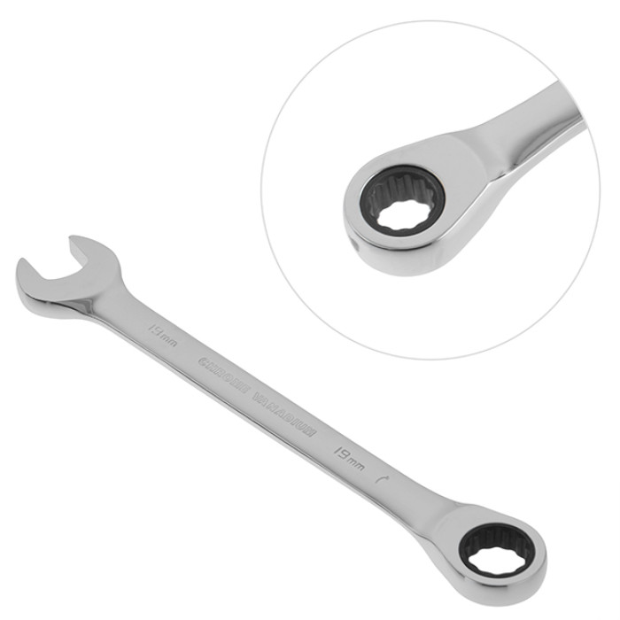 Ключ комбінований із тріскачкою 19мм Cr-V; PROF DIN3113