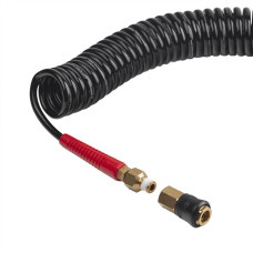 Шланг BLACK M-Flex 5,5×8 мм, 10 м, спіральний поліуретановий, з поворотним шарніром, латунними швидкороз'ємними з'єднаннями, STORM