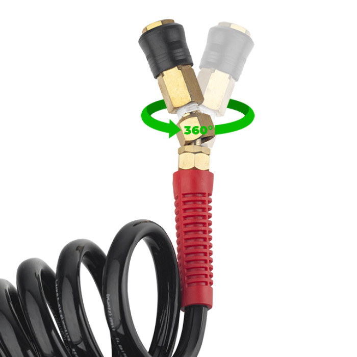 Шланг BLACK M-Flex 8×12 мм, 20 м, спіральний поліуретановий, з поворотним шарніром, латунними швидкороз'ємними з'єднаннями, STORM