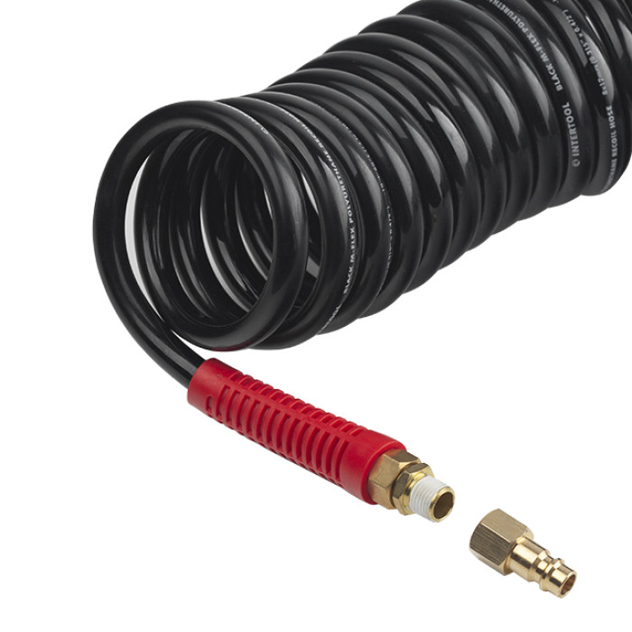 Шланг BLACK M-Flex 8×12 мм, 20 м, спіральний поліуретановий, з поворотним шарніром, латунними швидкороз'ємними з'єднаннями, STORM