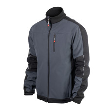 Куртка SOFTSHELL темно-сіро/чорна, тришарова, стрейч 300 GSM 100D, водо-/вітрозахист, 96% поліестер / 4% еластан, 3 кишені, S