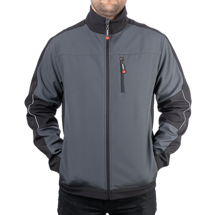 Куртка SOFTSHELL темно-сіро/чорна, тришарова, стрейч 300 GSM 100D, водо-/вітрозахист, 96% поліестер / 4% еластан, 3 кишені, XXL