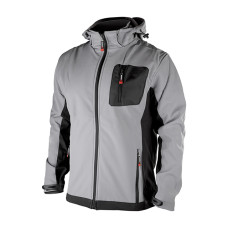 Куртка SOFTSHELL світло-сіро/чорна, з капюшоном, тришарова, стрейч 300 GSM 100D, водо-/вітрозахист, 96% поліестер / 4% еластан, 3 кишені, XL