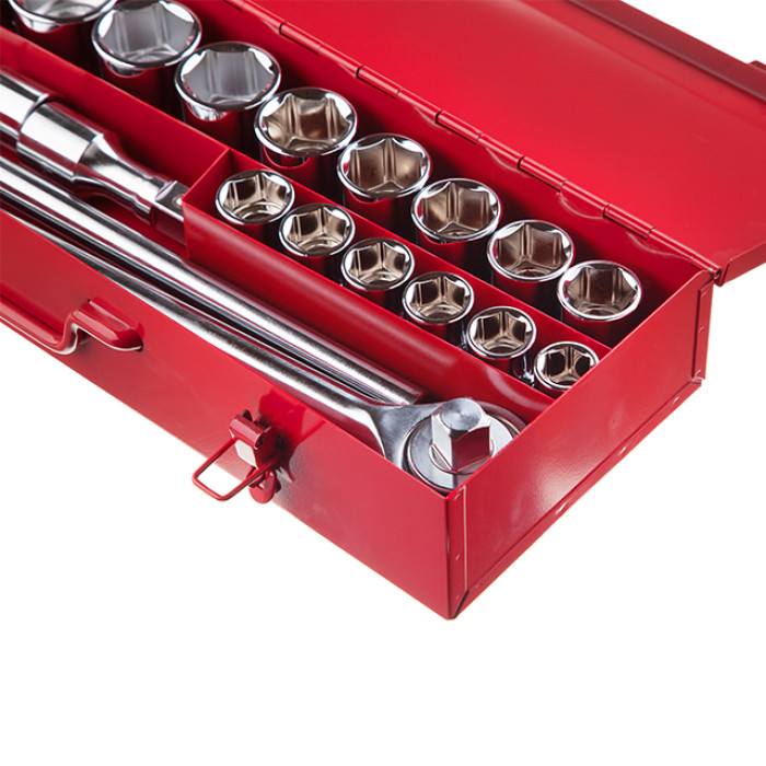 Набір інструментів, проф., 3/4", Cr-V, 20 од., головки: 19-50 мм, металевий кейс