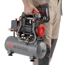 Компресор, 9 л, 0,75 кВт, 230 В, 8 aтм, 200 л/хв, 1400 об/хв,  безмасляний, 2 циліндри, 63 дБ