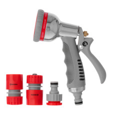 Пістолет-розпилювач для поливу, 8 режимів, хромований, матеріали: ABS, PP, TPR, Zinc alloy, набір аксесуарів для підключення