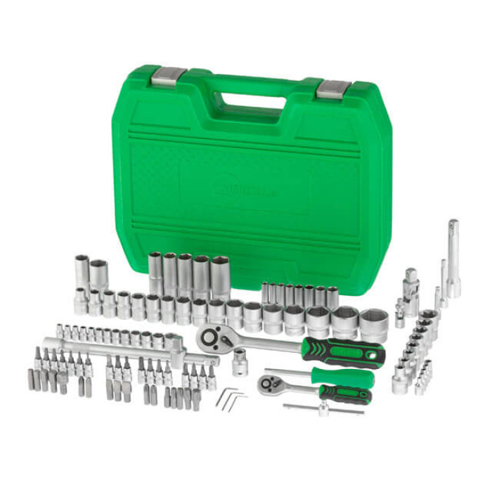 Набір інструментів, 1/2" + 1/4", 108 од., головки: 4-32 мм, E4-E24, біти 35 од., подовж. головки: 6-22 мм, кейс