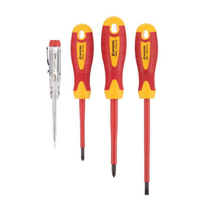 Набір ізольованих викруток з індикатором напруги, 4 од., VDE, Cr-V, 80-125 мм (SL1×5,5 мм, PH1, PH2, викрутка індикатор) STORM