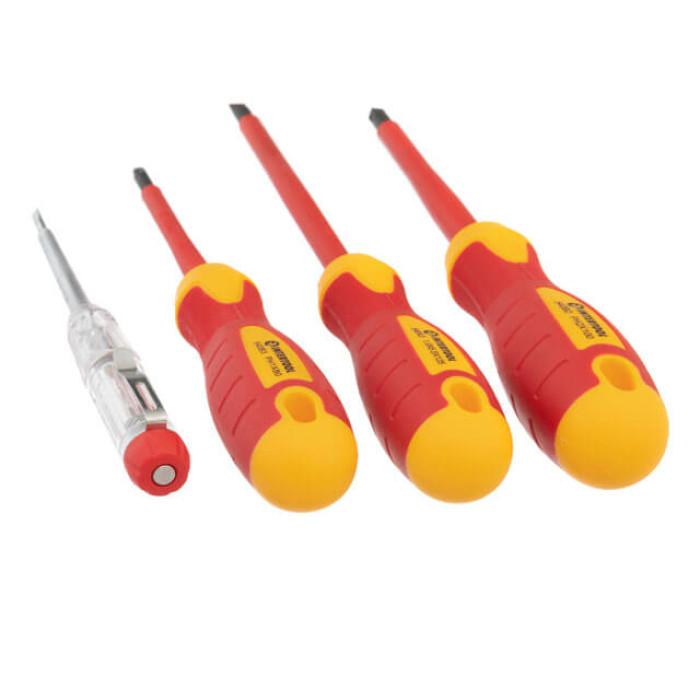 Набір ізольованих викруток з індикатором напруги, 4 од., VDE, Cr-V, 80-125 мм (SL1×5,5 мм, PH1, PH2, викрутка індикатор) STORM